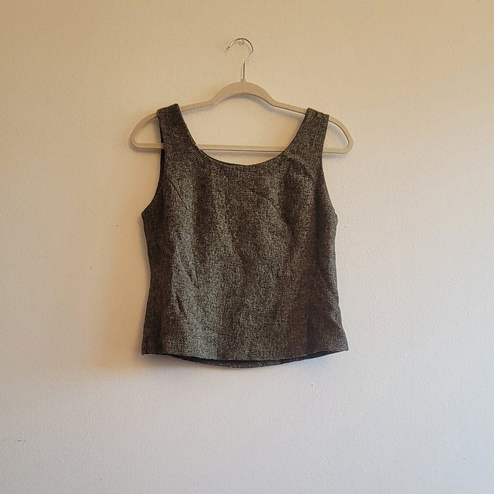 green and purple stitch blend shell top